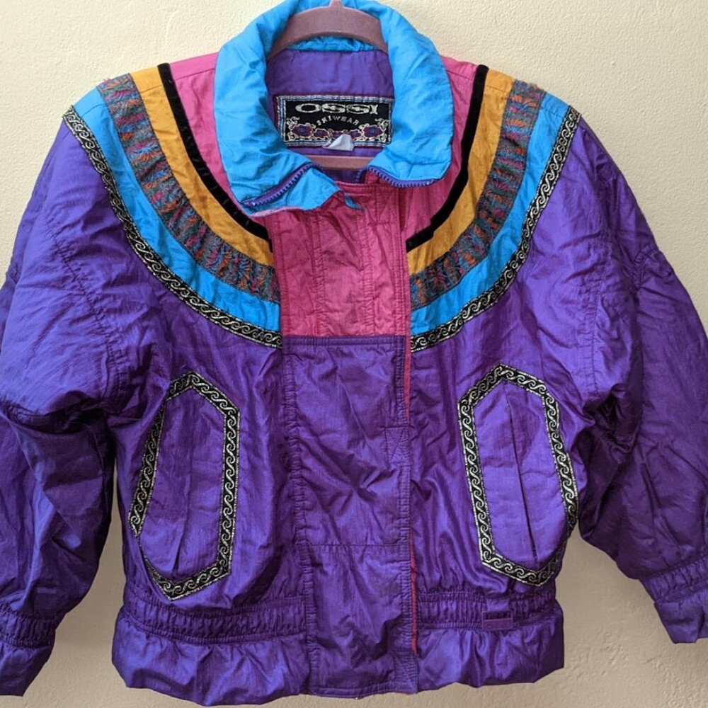Vintage 1990's Ossi Skiwear Girls Size L Snowsuit Pink Purple Cozy Winter Jacket